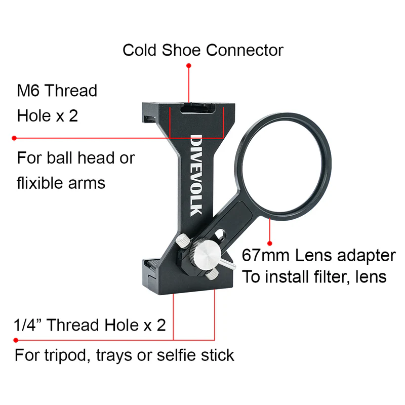DiveVolk Expansion Clamp with 67mm  lens adapter